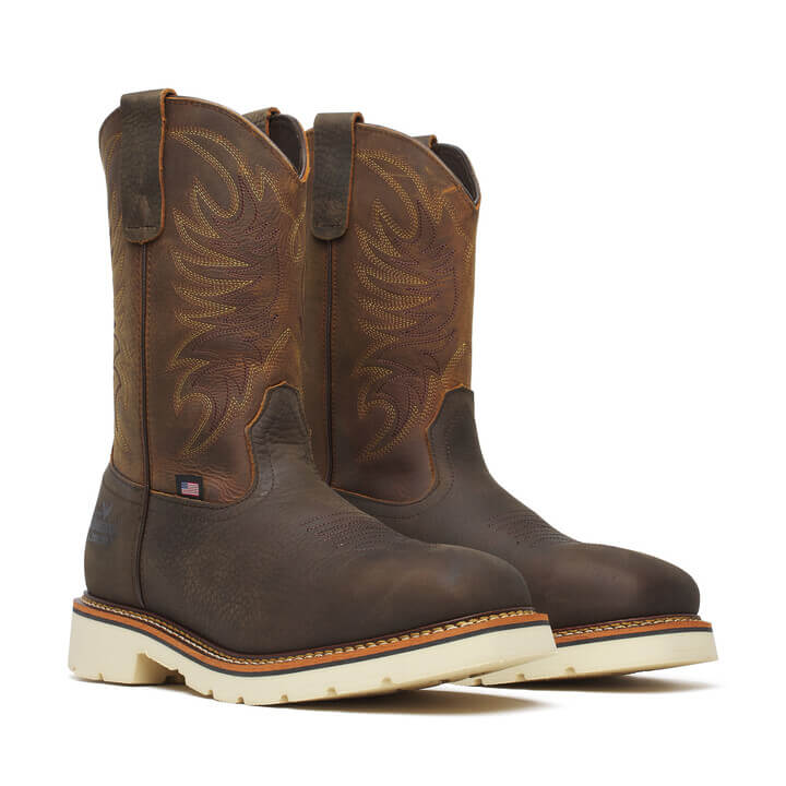 Thorogood Square Toe Wellington – Pebble Bottom/Crazy Horse Upper – 11″ Safety Toe